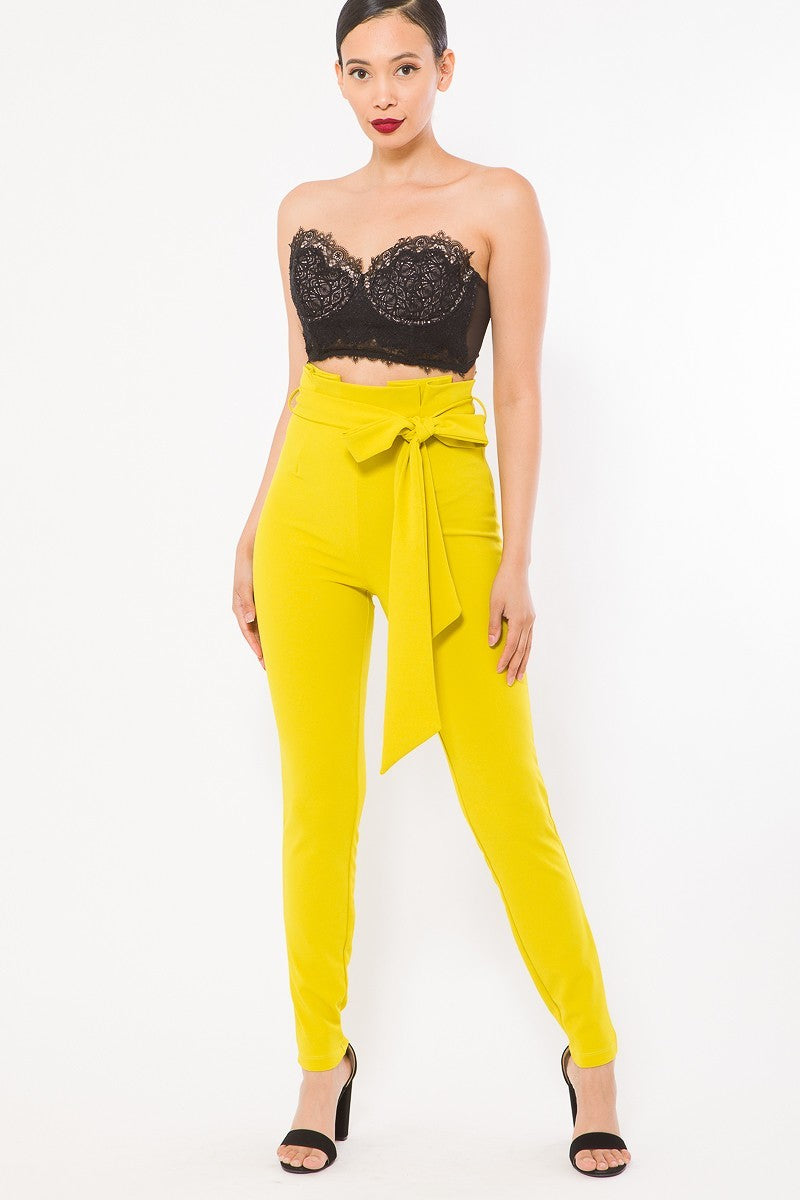 Fashion High-Waist Skinny Pants - Yellow-Green