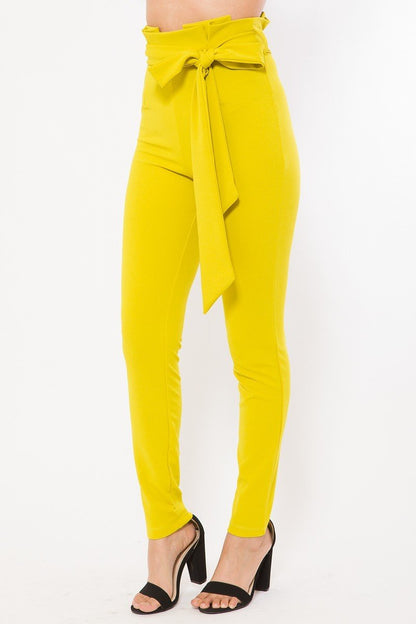 Fashion High-Waist Skinny Pants - Yellow-Green