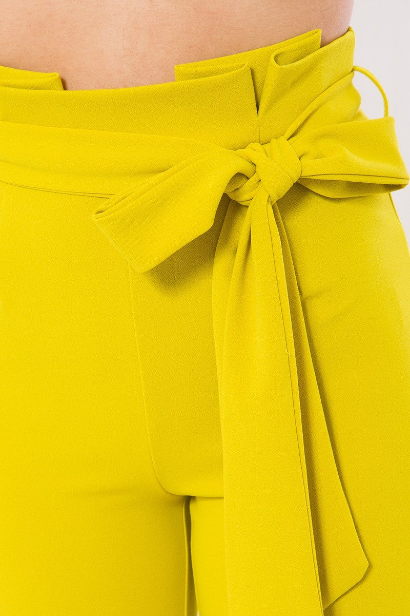 Fashion High-Waist Skinny Pants - Yellow-Green