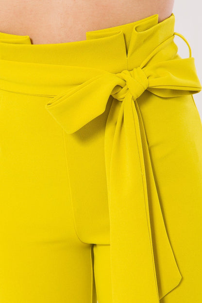 Fashion High-Waist Skinny Pants - Yellow-Green