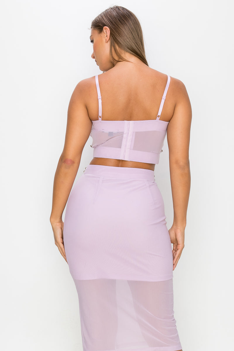 Studded Cami Top & Slit Mini Skirt Set - Purple