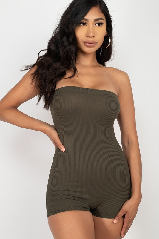 Fitted Tube Romper - Olive Green