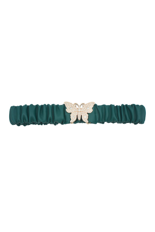 Rhinestones Butterfly Ruched Elastic Belt