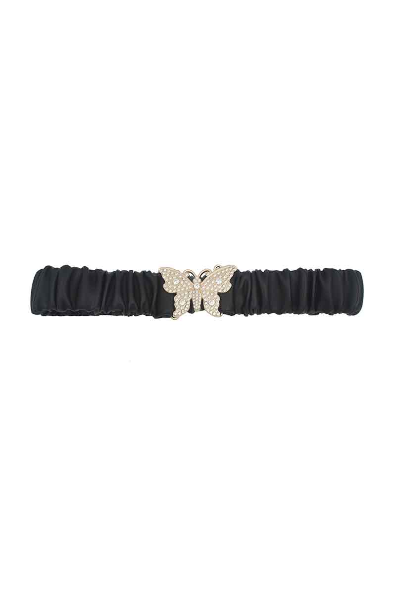 Rhinestones Butterfly Ruched Elastic Belt