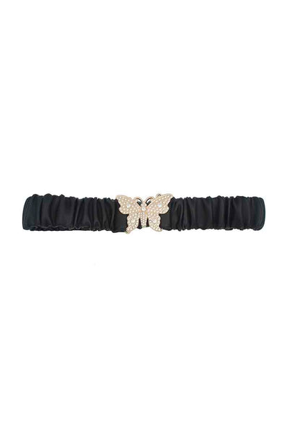 Rhinestones Butterfly Ruched Elastic Belt