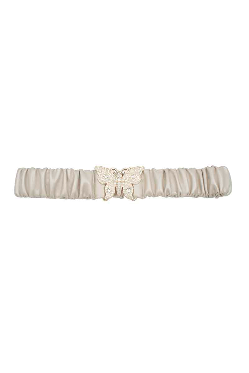 Rhinestones Butterfly Ruched Elastic Belt