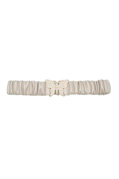 Rhinestones Butterfly Ruched Elastic Belt