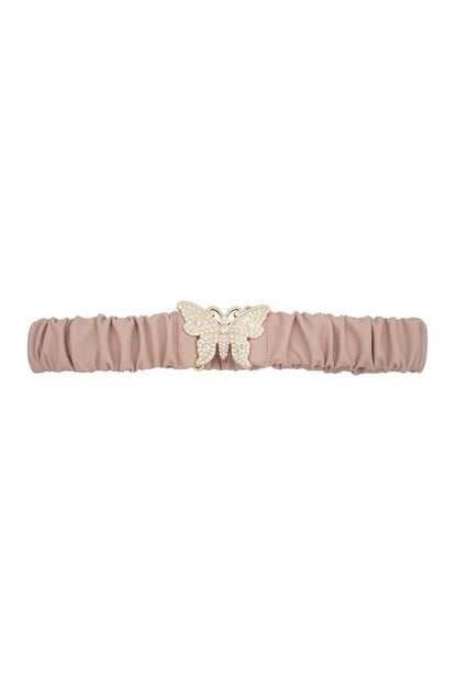 Rhinestones Butterfly Ruched Elastic Belt