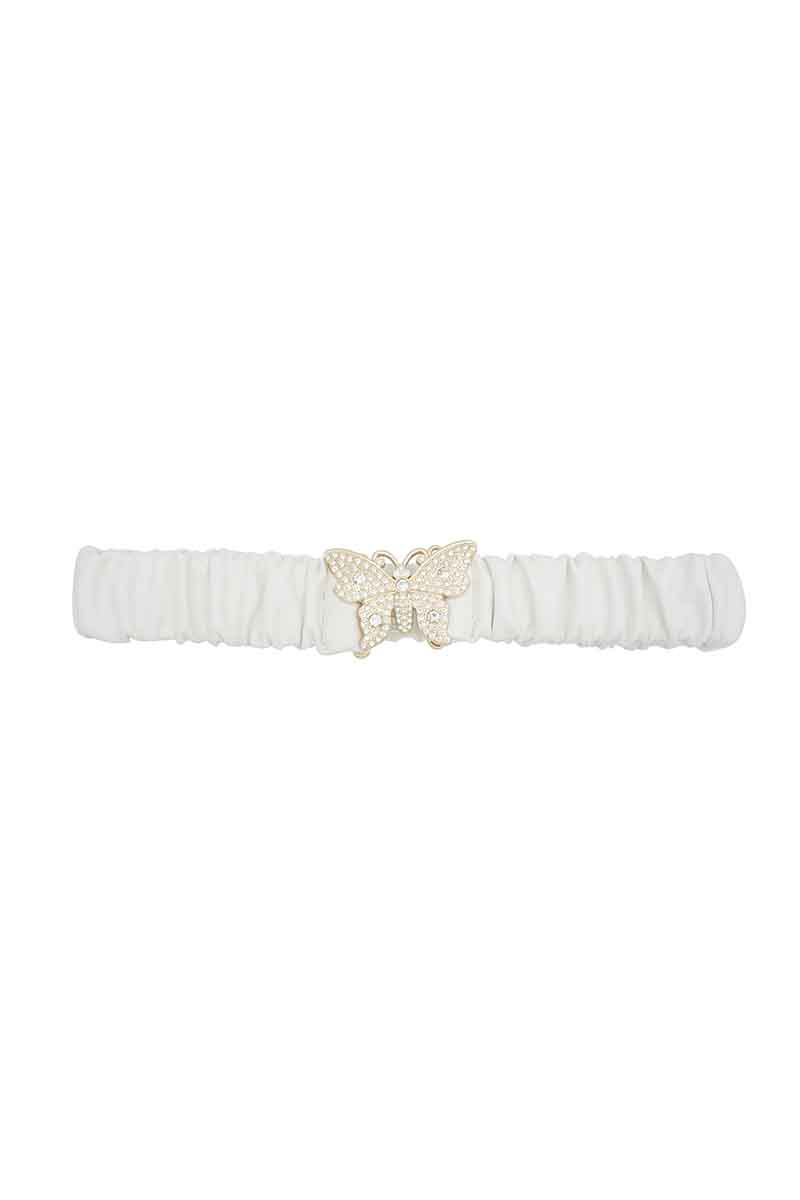 Rhinestones Butterfly Ruched Elastic Belt