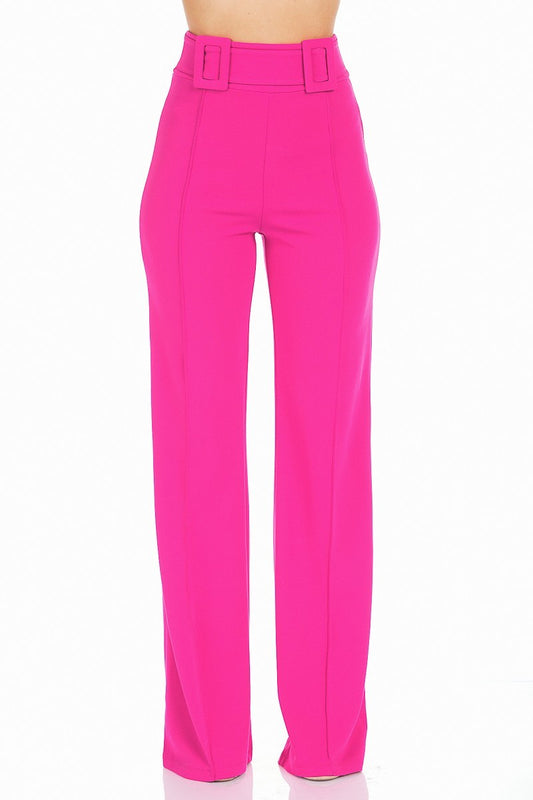 High-Waist Pants With Fabric Buckle-Detail Waist