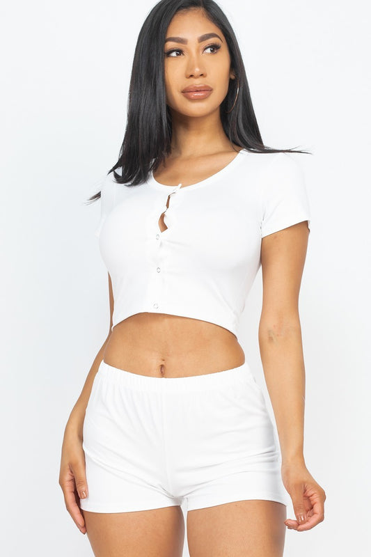 Cropped Tank Top & Shorts Set - White