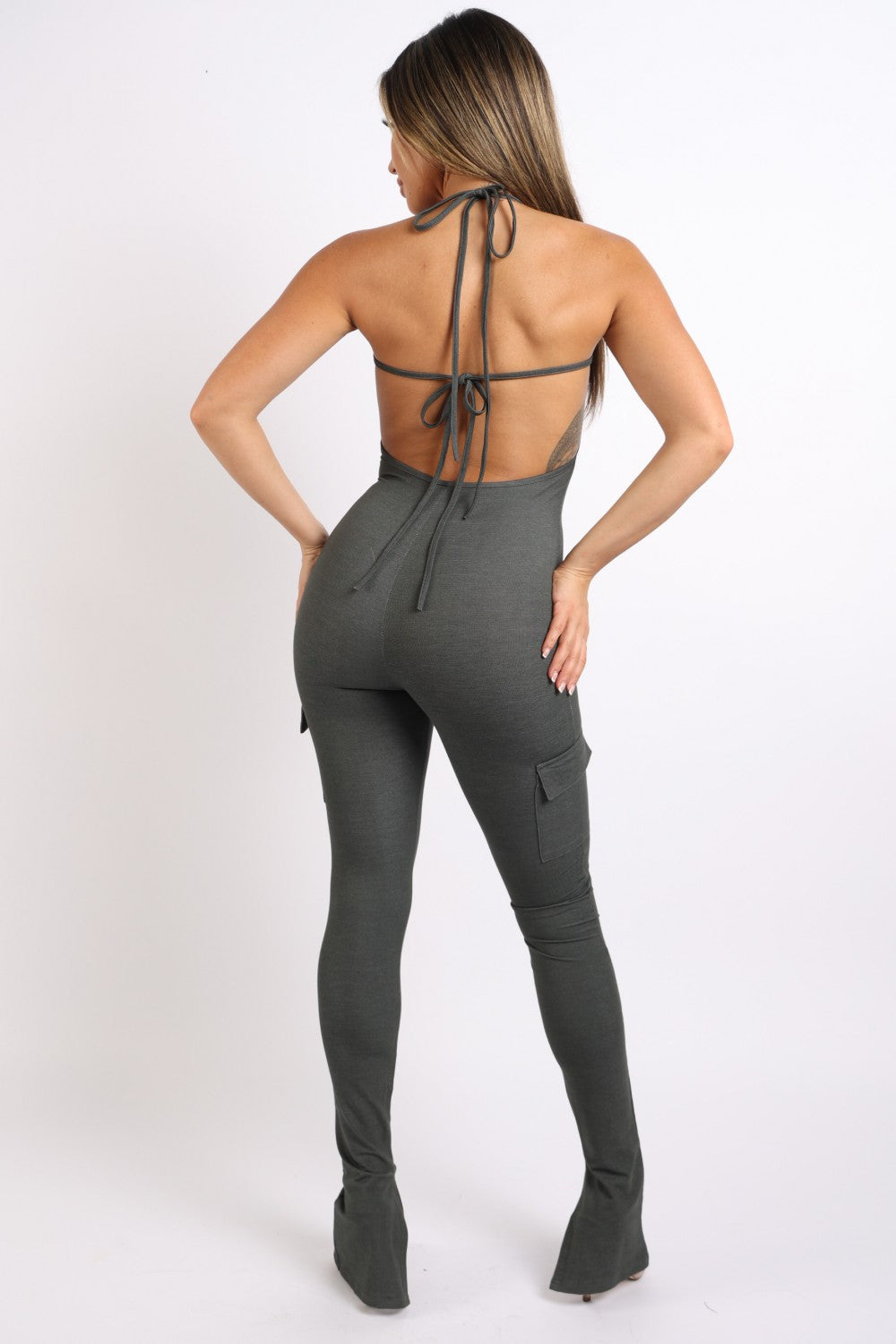 Cargo Halter Romper - Charcoal