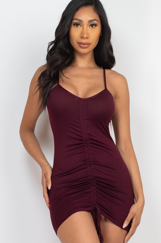 Ruched Mini Dress - Dark Red