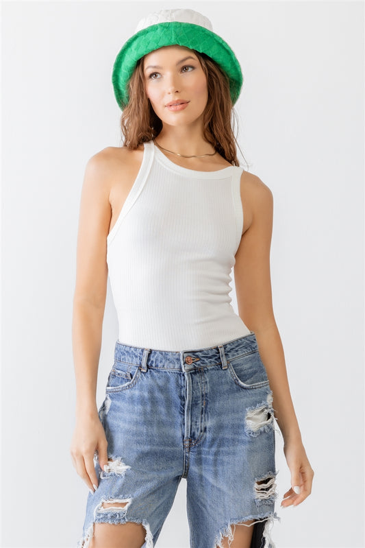 Ribbed V-Strap Back Bodysuit
