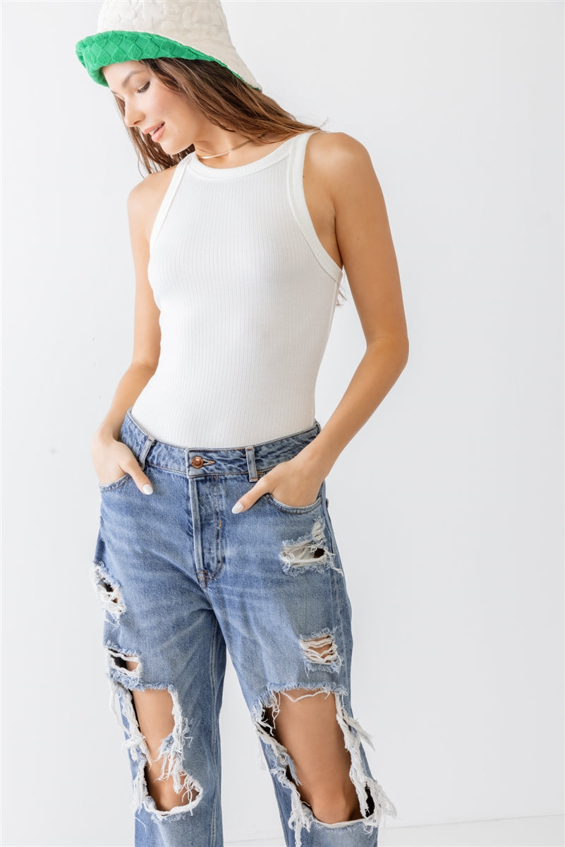 Ribbed V-Strap Back Bodysuit