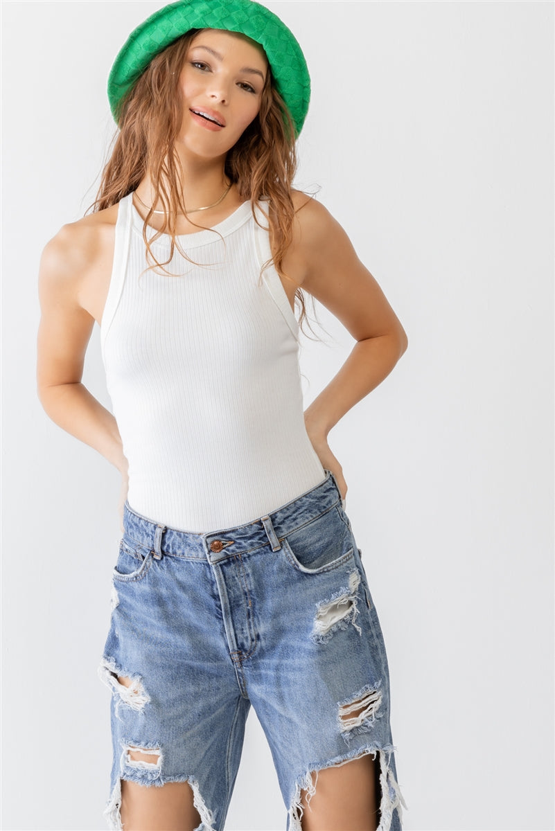 Ribbed V-Strap Back Bodysuit