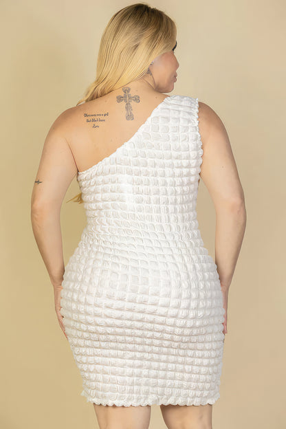 Plus Size Bubble Fabric One-Shoulder Bodycon Mini Dress