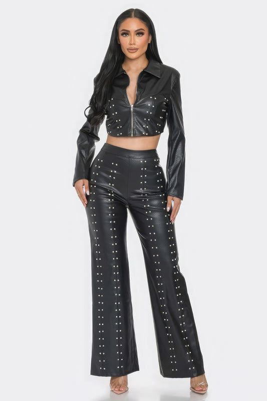 Faux-Leather Set With Rhinestones-Detail