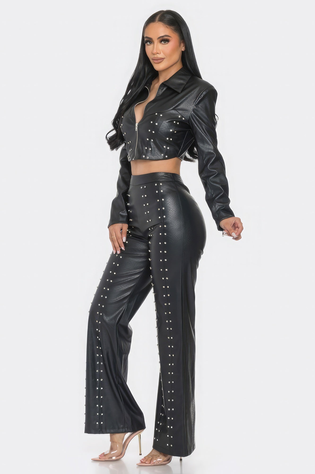Faux-Leather Set With Rhinestones-Detail