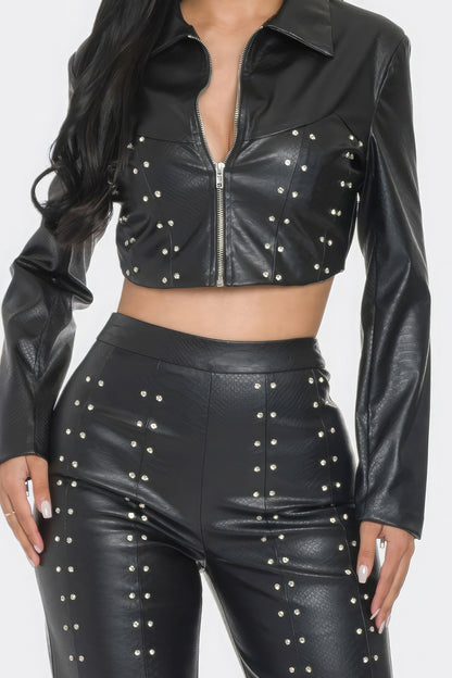 Faux-Leather Set With Rhinestones-Detail