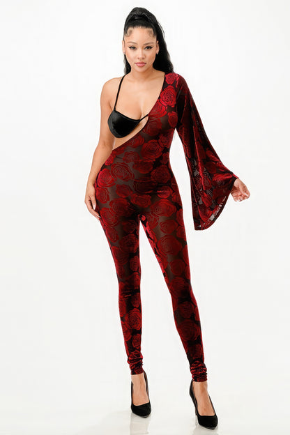 Velvet Flocking Bell-Sleeve Romper
