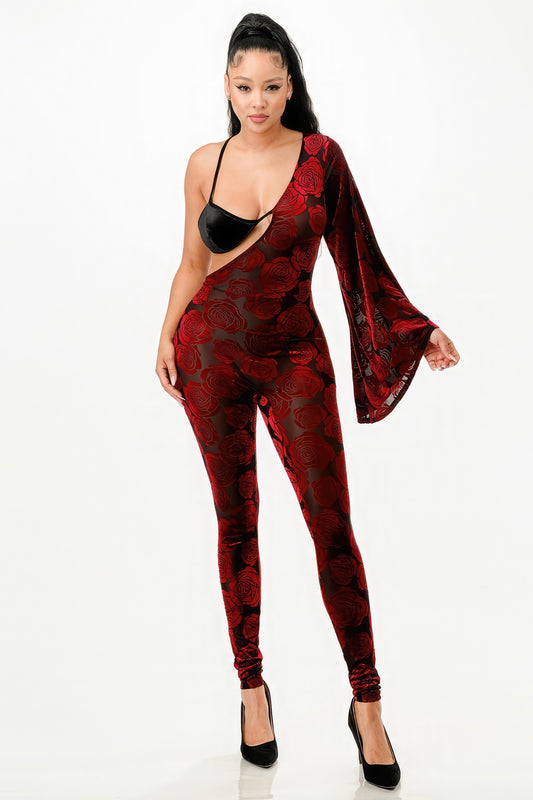 Velvet Flocking Bell-Sleeve Romper