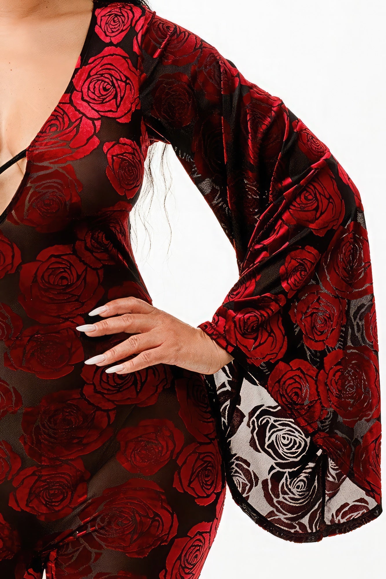 Velvet Flocking Bell-Sleeve Romper