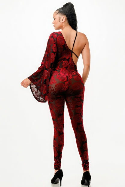 Velvet Flocking Bell-Sleeve Romper