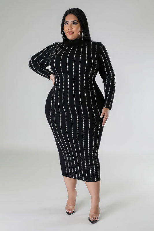 Pinstripes Turtle Neck Stretch Dress
