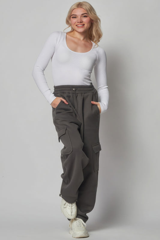 Fleece Lined Cargo Sweatpants - Charcoal