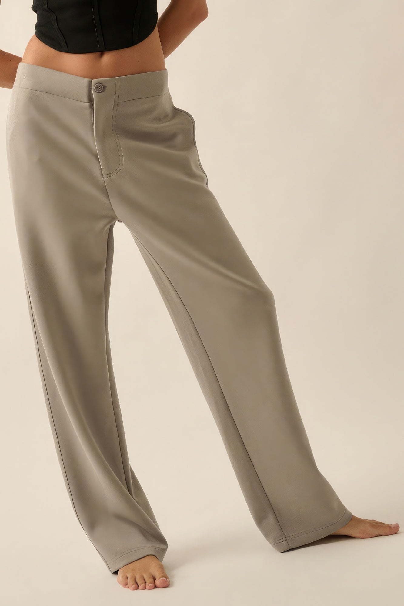 High-Waist Button Zip-Up Pants