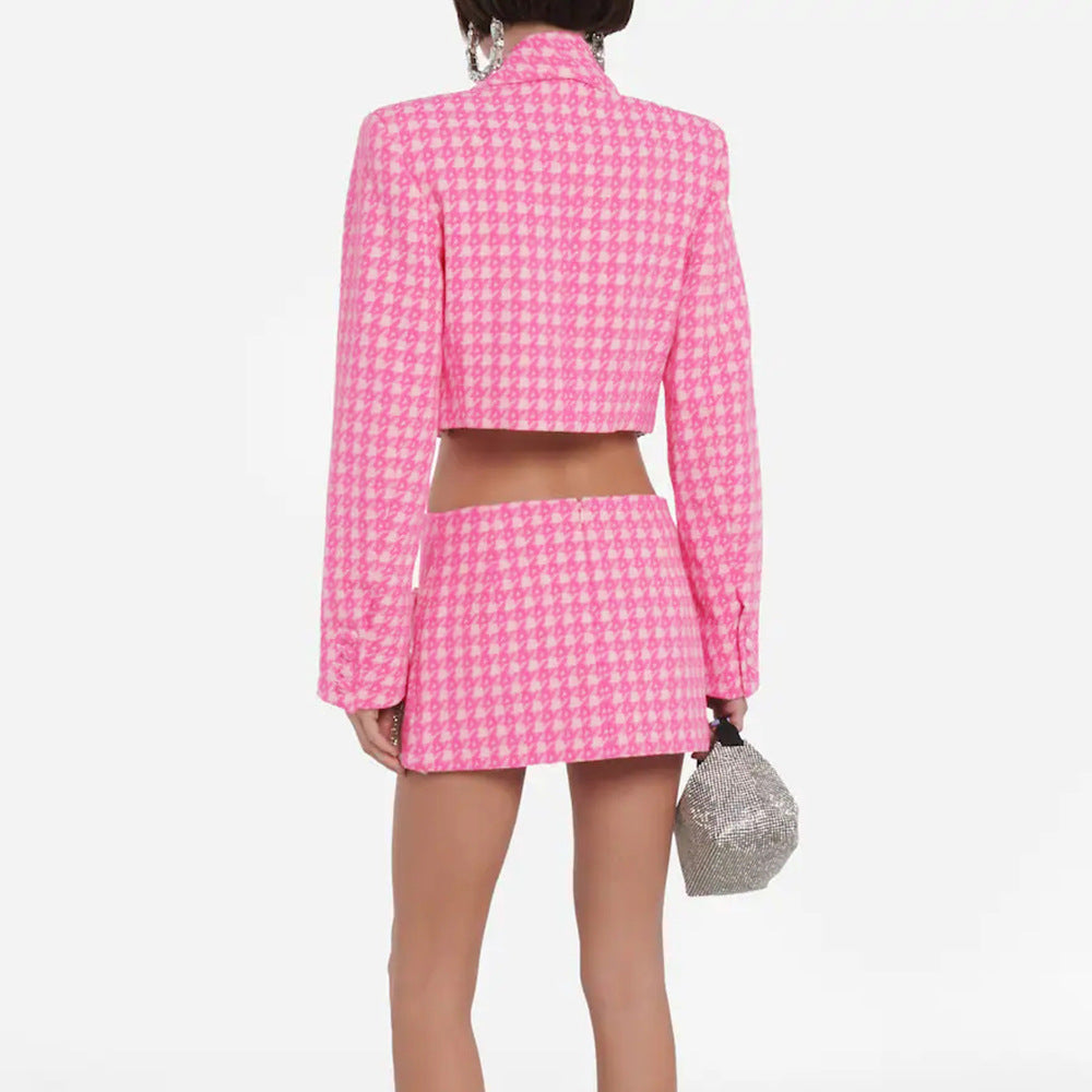 Niche Rhinestones Bow Jacquard Knitted Coat & Skirt Two-Piece Set