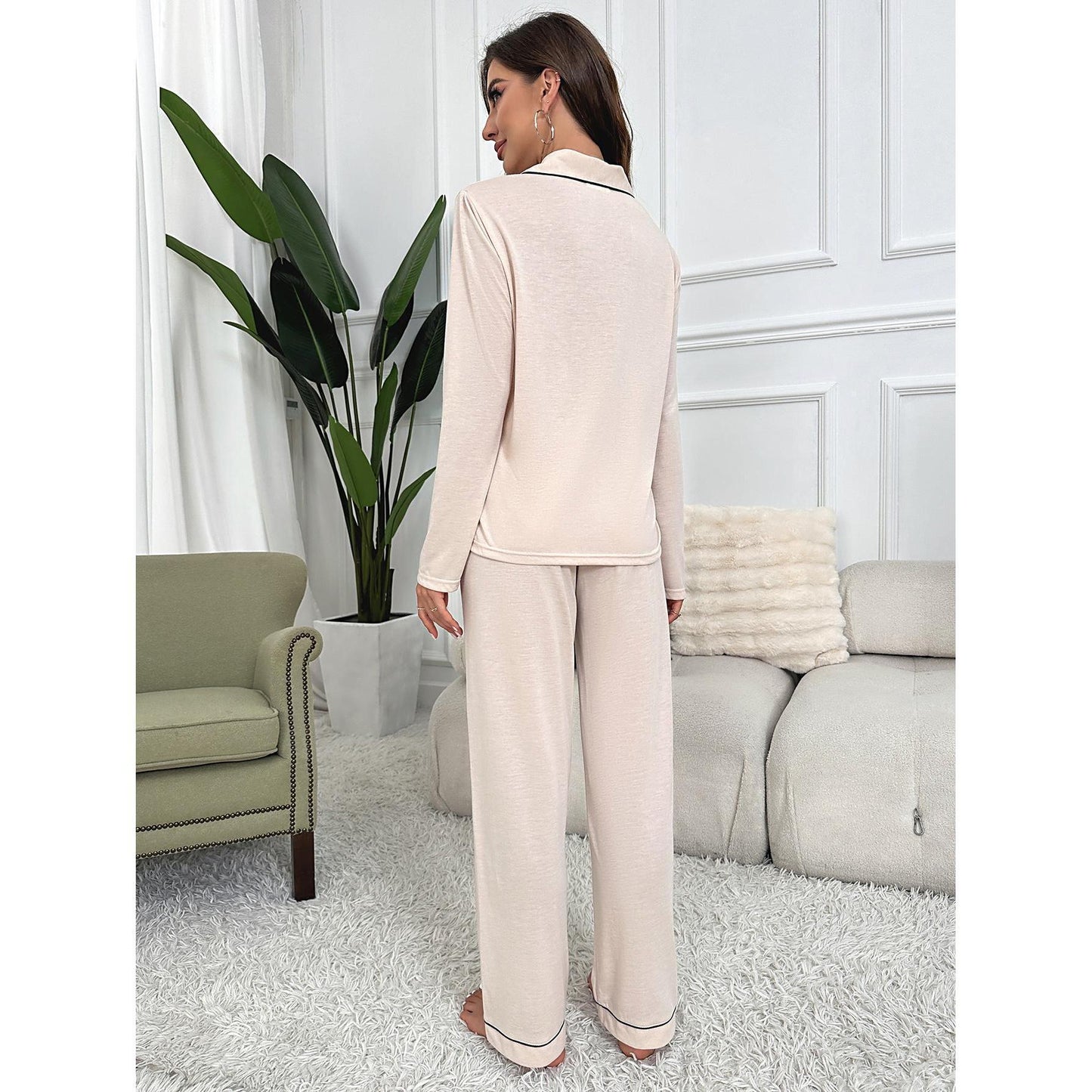 Solid Color Cardigan Long Sleeves Set
