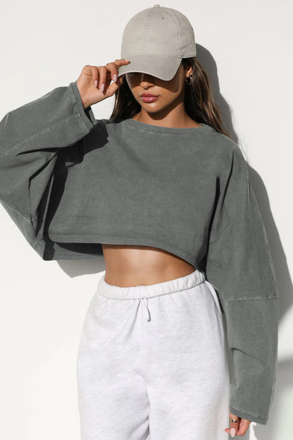 Knitwear With Bottoming Crop-Top Sweater - Round Neck Long Sleeves (7517821861976)