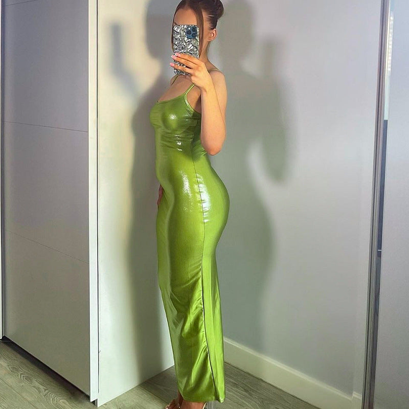 Shiny Slimming Solid Color - Hip Dress (7516660793432)