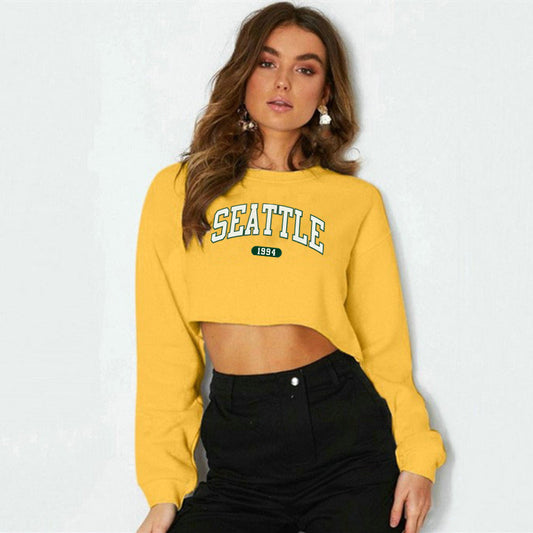 SEATTLE Graphic Printing Long Sleeves Crop-Top Sweater (7517806329944)