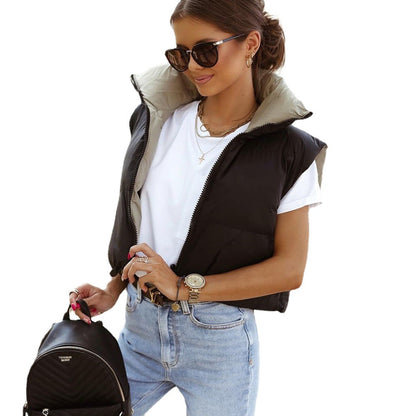 Double-Sided Cotton-Padded Stand-Collar Vest Jacket