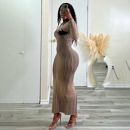 Long Sleeves Body Print Round Neck Dress