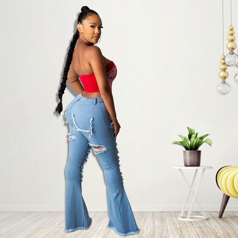 Distressed-Washed Denim Jeans