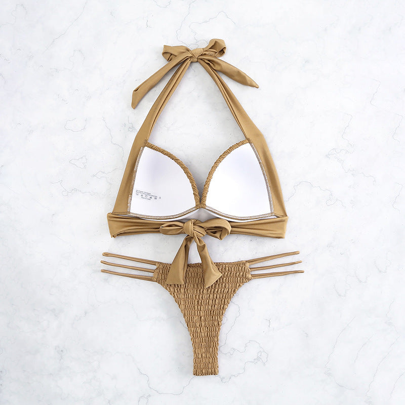 Woven - Halter-Split Woven Bikini (7516582871128)
