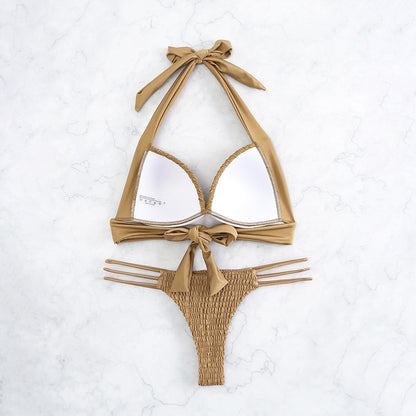 Woven - Halter-Split Woven Bikini (7516582871128)