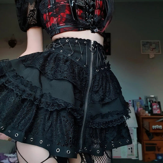 Lace-Up Stitching A-Line Skirt