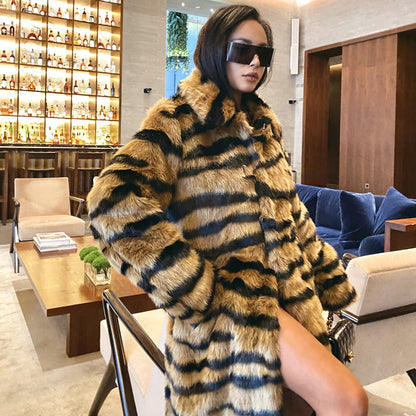 Tiger Print Faux Fur Overcoat