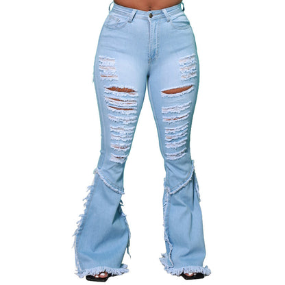 Plus-Size Distressed Tassel Denim Jeans (7524819435608)
