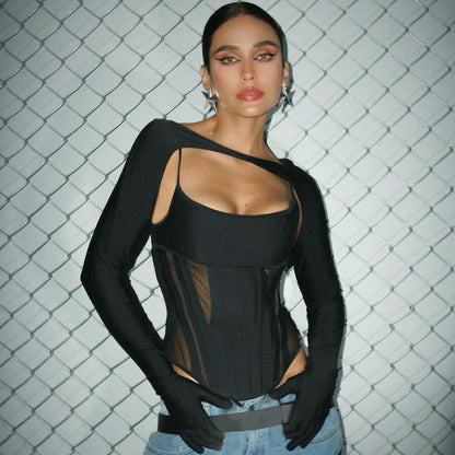 Micro Cropped Crop-Top - Long Sleeves (7518487642200)
