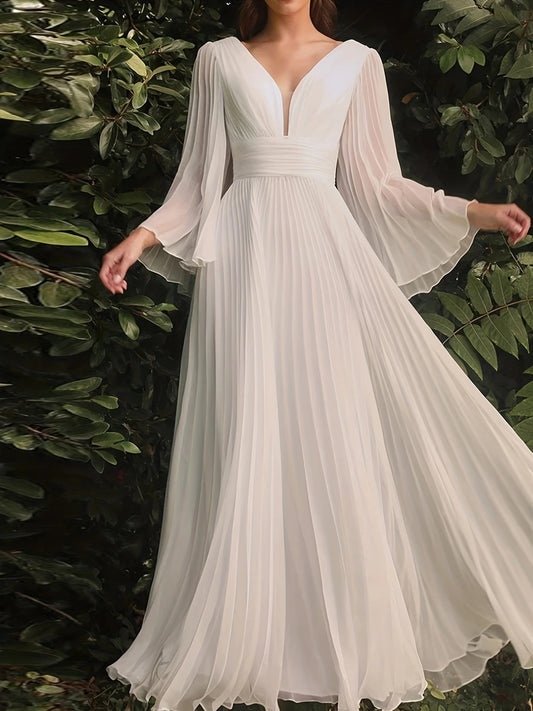 Plus-Size V-Neck Solid Color Dress