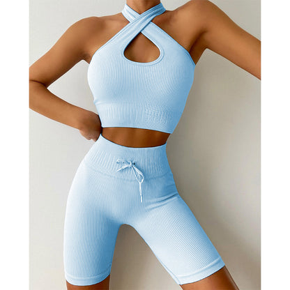Cross-Halter - Bra & Piano Line Drawstrings Shorts Set (7516865396824)