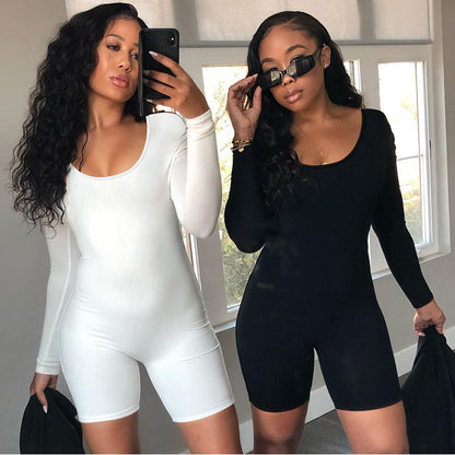 Solid Color Long Sleeves Romper Leotard