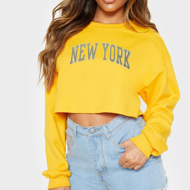 NEW YORK - Graphic Printing Loose Crop-Top Long Sleeves Sweater (7517822648408)