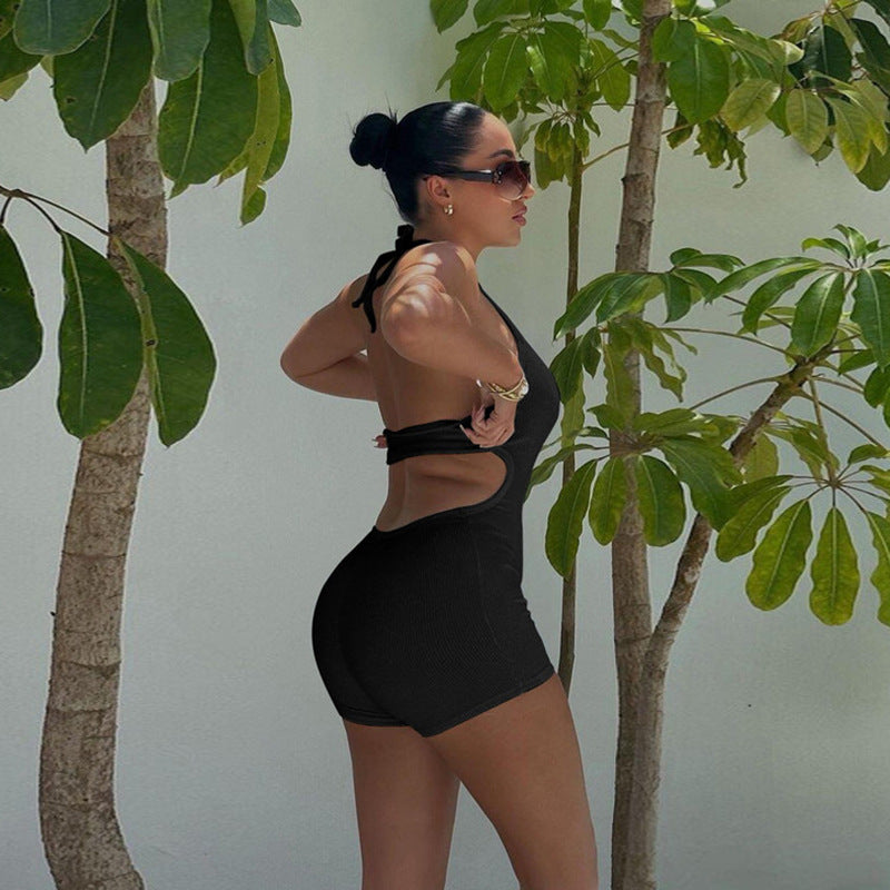 Backless Hollow-Out Cut-Out Halter Romper